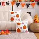 Tosleo Halloween Throw Pillow Covers 16x16 inch Set of 2 Halloween Pink and Orange Pumpkins Embroidered Pillow Cases Thanksgiving Home Party Pumpkin Fall Decor Pillowcases Cushion Covers