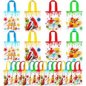 Sweetude 24 Pcs Art Party Favors Bags Non Woven Paint Gift Bags with Handles Paint Splatter Party Decorations for Art Birthday Treat Goodies Baby Shower Supplies, 4 Styles, 7.87 x 9.84 in