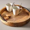 ARTISENIA Round Wooden Serving Tray with Iron Handles | Decorative Kitchen & Dining Table Decorative Ottoman Tray for Living Room, Coffee Table, Breakfast in Bed  10x10 Inches