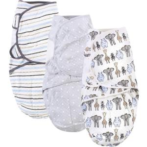 Hudson Baby Unisex Baby Quilted Cotton Swaddle Wrap 3pk, Royal Safari, 0-3 Months