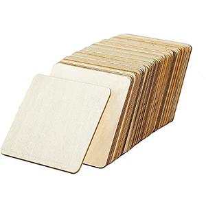 120Pcs Unfinished Square 4x4 Inch Wood Pieces, Blank Wooden Cutouts for Crafts,Squares Cutout Tiles Unfinished Wood Cup Coasters Natural Slices Wooden Square Cutouts for Ornaments Home Decoration