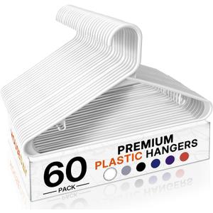 HOUSE DAY White Plastic Hangers 60 Pack, Clothes Hangers with Non Slip Hooks, Durable & Space Saving Coat Hanger, Light-Weight Clothing Hanger, Perfect Closet Organizer for Everyday Use
