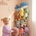 Stuffed Animal Storage Zoo with Decorative Muslin Garland - Cute Wooden Toy Storage Organizer for Kids Playroom or Nursery - Clever and Easy to Assemble Corner Wall Holder Maximizes Small Spaces