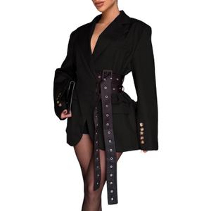 Symina Blazer Dress for Women Casual Long Sleeve Oversized Blazer Coats Fall Work Office Suit Jackets with Belts, M