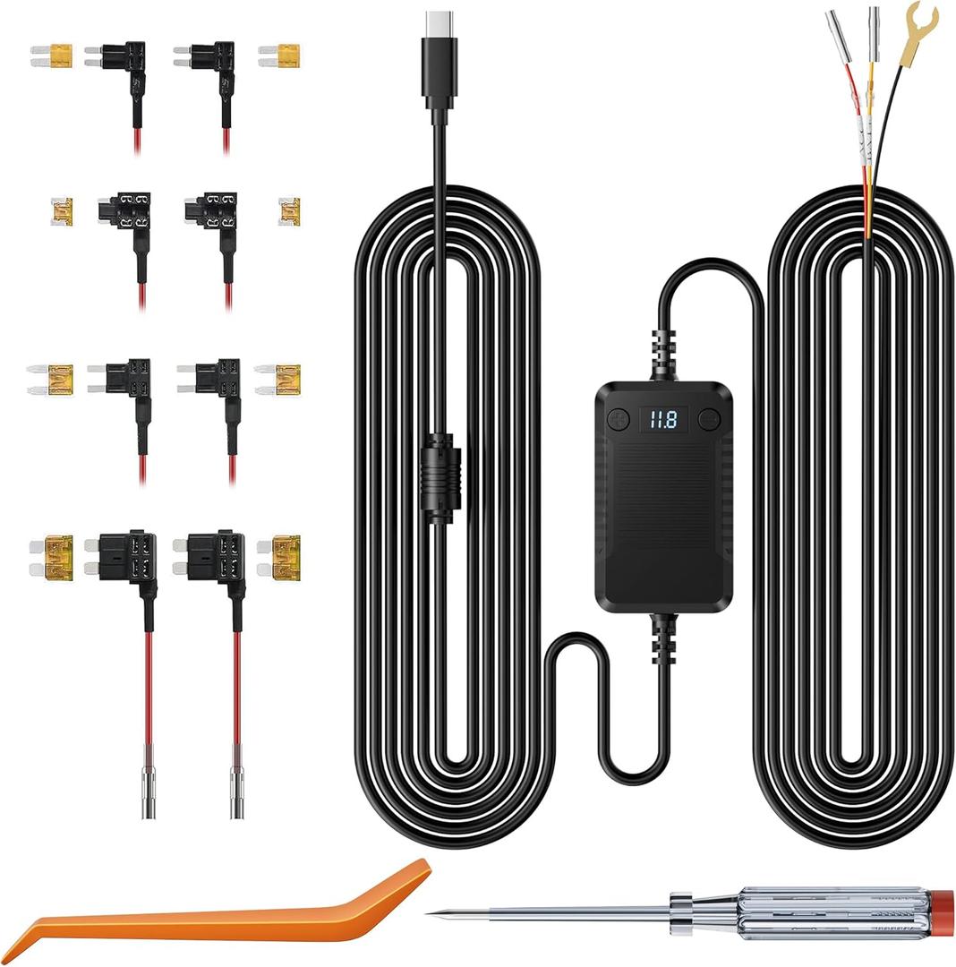 Dash Cam Acc Multi-Size Hardwire Kit with Voltage Indicator for Dash Camera 9.8Ft, Red: Acc Power, Yellow:Constant Power