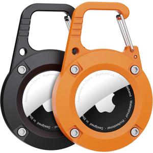 for AirTag Holder 2 Pack(1st & 2nd Generation),Ultra-Durable Apple AirTag Keychain Case with Carabiner,Waterproof AirTag Holder for Luggage,Keys,Backpack,Car,Bags,Kids(Black&Orange)