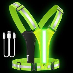 LED Reflective Vest Running Gear, High Visibility Reflective Running Gear, Rechargeable Light Up Running Vest for Night Running, Cycling, Walking, Adjustable Reflective Vest for Men and Women, 2 pack