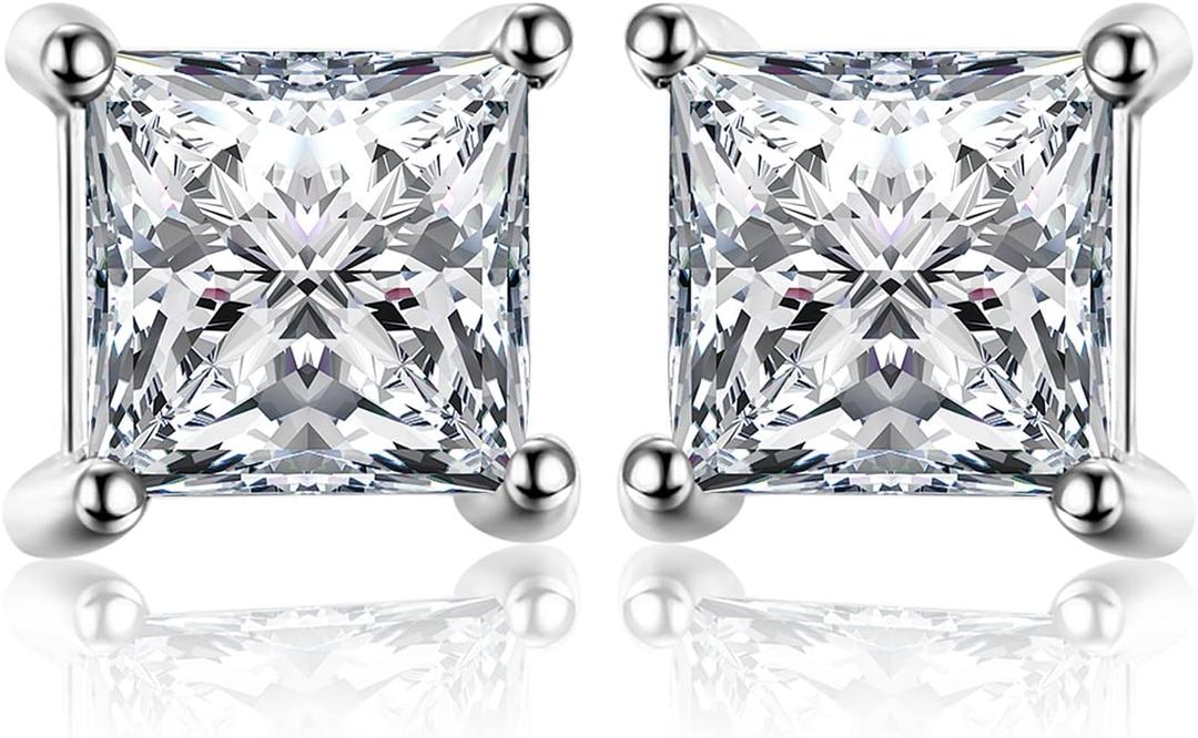 JewelryPalace Princess Cut 0.8ct Moissanite Solitaire Stud Earrings for Women, Square Shape 925 Sterling Silver 14k Gold Plated Earrings for Her, Simulated Diamond Earrings VVS D-F