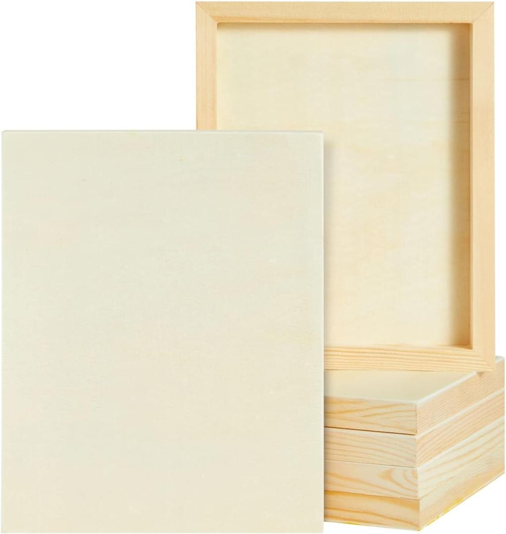 Juvale Wood Canvas Boards - 8x10 in, Light Brown Pine, 0.85 in Thick, 6-Pack - Wood Canvas Blanks for Crafts - Deep Frame Panels