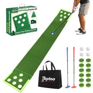 Golf Putting Mat, Practice Golf Putting Green Training Aid for Indoor, Outdoor at Home, Office, Backyard with Putter and Balls 9.84 ft, Width: 17.7 in; Length: 9.84 ft