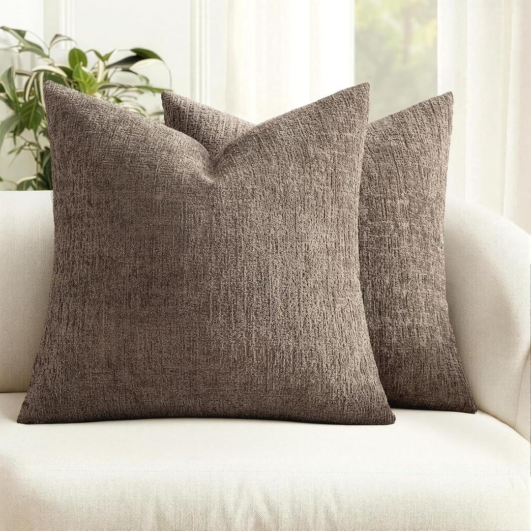 MIULEE Decorative Throw Pillow Covers 20x20 Pack of 2 Taupe Couch Pillow Covers Soft Cozy Textured Chenille Pillowcases for Home Decor Sofa Living Room Cushion Bedroom