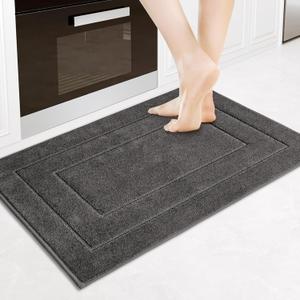PURRUGS Machine Washable Kitchen Rug 24" x 35.5", Non-Slip/Skid Kitchen Runner Rugs & Floor Mats, Super Absorbent Soft Standing Mats for Kitchen, Sink & Laundry, Grey