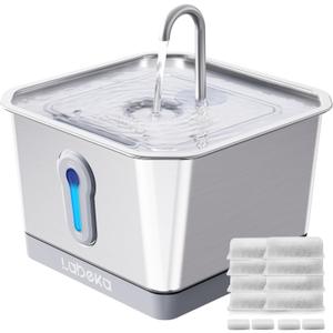 Stainless Steel Cat Water Fountain 135oz/4L:Battery Operated Wireless Cat Fountains for Drinking Indoor, Automatic Pet Water Dispenser with Ultra Quiet Pump,Multi-Filtration,Easy Clean BPA-Free