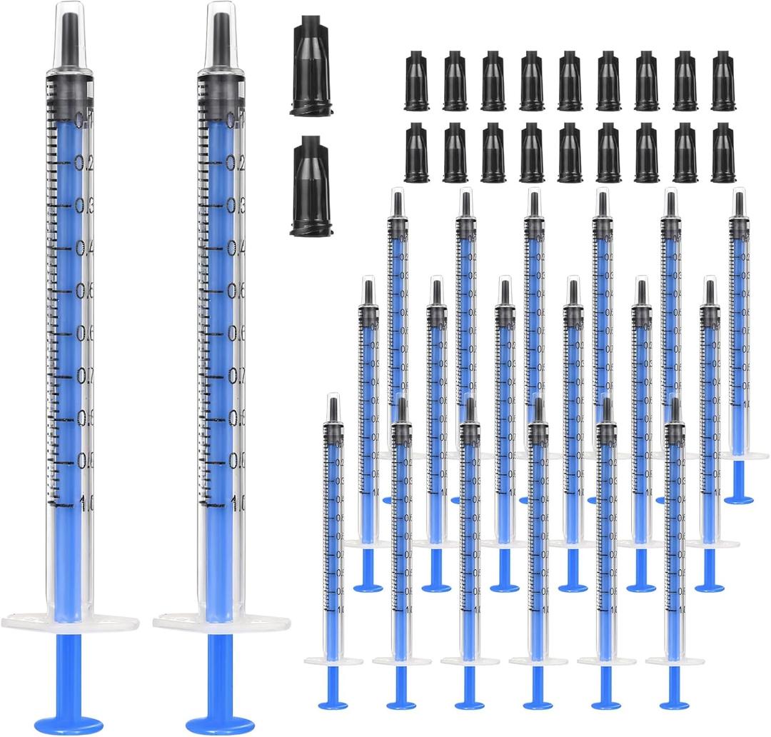20 Pack 1ml Syringe with Cap for Liquid, 1cc Plastic Small Syringes with Cover for Pets Oral, Scientific Labs, Refilling, Oil or Glue Applicator, Measuring or Transfering Tiny Amount of Liquids, Non-Sterile, No Needle