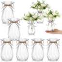Bokon 6 Packs Small Plastic Bud Vases in Bulk with Gift Wrapping Ribbon, Vases for Flower, Wedding Centerpieces for Home Decor, Living Room, Office Decoration, Housewarming Party Gift (Clear)