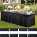 8 Pack Spandex Black Table Clothes for 8 Foot Rectangle Tables, Wrinkle Free Stretch Table Cloths 8FT, Fitted Table Cover Desk Skirt for Parties Weddings Birthday Banquet Events
