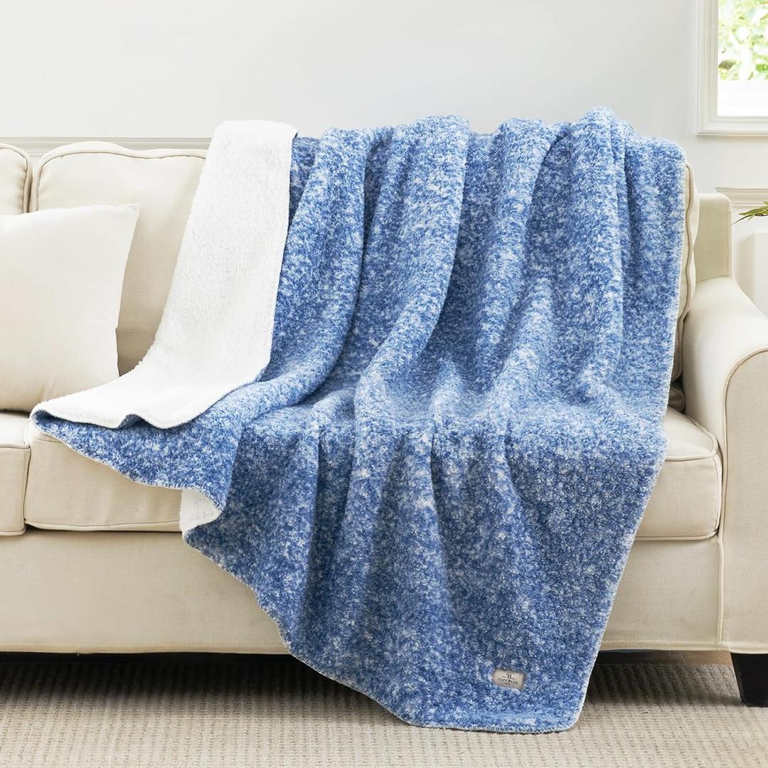 Cozy Bliss Luxury Sherpa Throw Blanket for Couch, Premium Reversible Plush Thick Throw, Warm Cozy Soft Blanket for Home and Gifts (Mottled Navy Blue, 50" x 60")