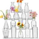 Glass Bud Vases in Bulk Set of 17, Transparent Clear Small Mini Vases for Flowers, Vintage Vase for Centepiece,Wedding, Table Decor, Baby Shower, Christmas, Home and Events