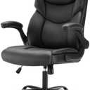 Sweetcrispy Ergonomic Office Chair Heavy Duty Task Desk Chair with Flip-up Arms, PU Leather, Adjustable Swivel Rolling Chair with Wheels, Beige