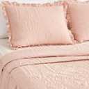 CHIXIN Ruffle Skirt Bedspread Queen Size - 30" Long Drop, Shabby Chic Style, Lightweight Bedding Cover, 3 Piece Set, Chic Layers, Pink