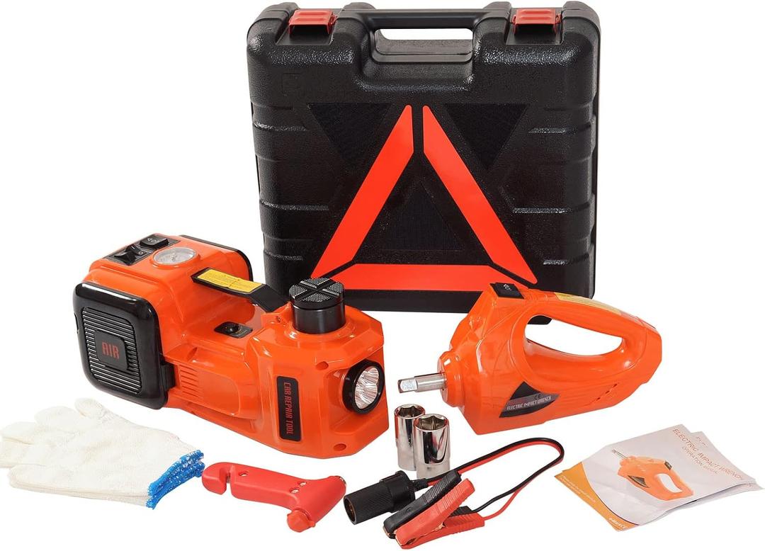 EFFIROSO Portable 5 Ton 12V Electric Car Jack Kit Hydraulic Floor Jack with Impact Wrench Tire Inflator Pump for Vehicle Emergency Repair Kit 11023lbs