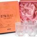 GLASSIQUE CADEAU Vintage Art Deco Lowball Gatsby Cocktail Glasses | Set of 4 | 13 oz Double Old Fashioned Tumblers for Drinking Classic Whiskey, Gin, Bar Drinks | Round Short Glassware