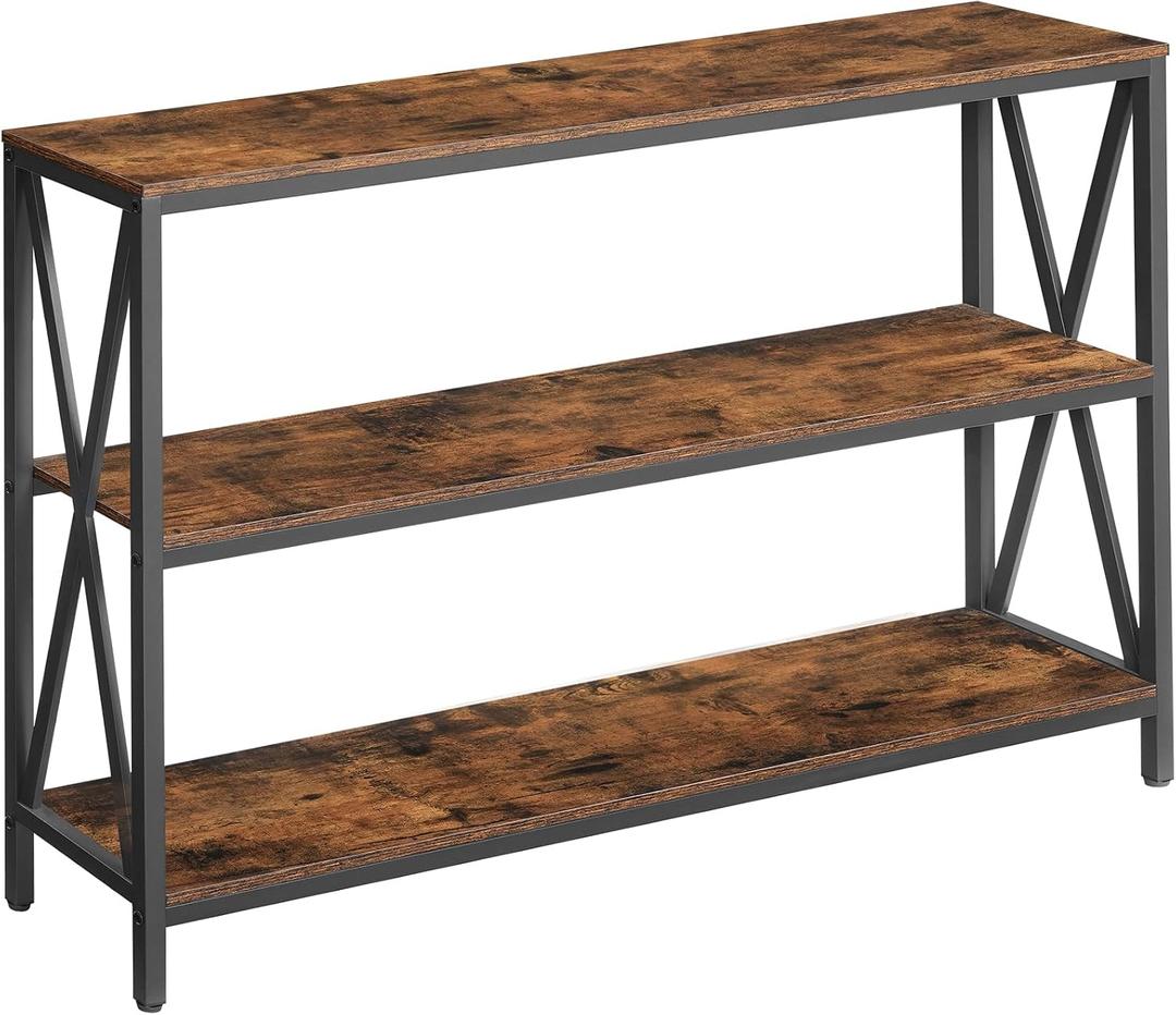 MAHANCRIS 47.2" Sofa Table, Industrial Console Table, 3-Tier Narrow Sofa Table with Storage Shelves, Foyer Table for Entryway, Hallway, Kitchen, Living Room and Bedroom, Rustic Brown CTHR800201, 9.4"D x 47.2"W x 31.7"H