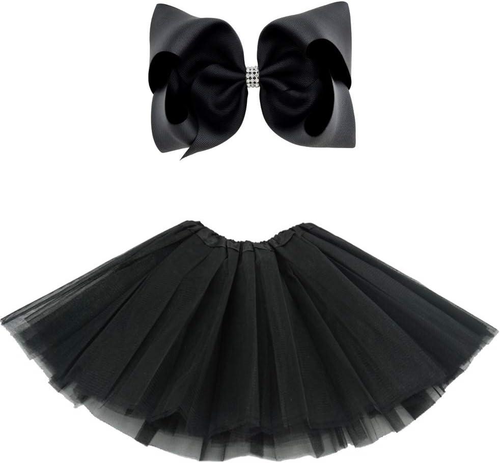 BGFKS 5 Layered Tulle Tutu Skirt for Girls with Hairbow, Ballet Dressing Up Kid Tutu Skirt (Teal)
