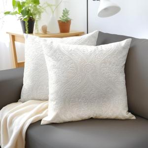 Encasa XO Luxury Embossed Velvet Cushion Covers - Plush Throw Pillow Covers for Elegant Living Rooms & Bedrooms, Machine Washable, 18x18 White | Set of 2 | Covers Only No Insert. (18" x 18" (Pack of 2), White)