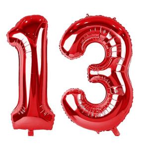 Red 13 & 31 Birthday Balloons  Large Foil Numbers with Red Confetti, Perfect for Girls, Boys, Women, Anniversary & Baby Showers