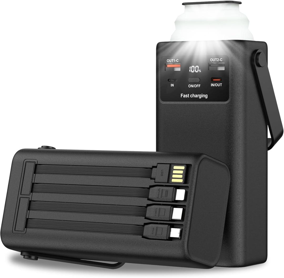 Portable Charger 40000mAh Power Bank Built-in Cable,PD 22.5w Fast Charging Powerbank, LED Display External Battery Pack with Retractable Auto Lighting, Travel Phone Charger for iPhone,Samsung,Google