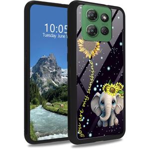Elephant Sunflower Tempered Glass Case for Motorola Moto G Play 5G 2025/Moto G Power 5G 2025 Soft TPU Bumper Fashion Men Women Phone Case Shockproof Protective Cover