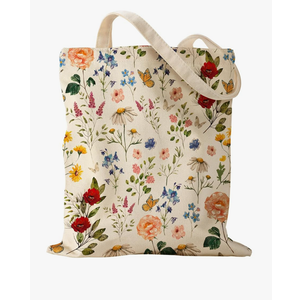 Aesthetic Embroidery Tote Bag for Women - with Magnetic Buckle and Zipper Inner Pocket for Lady Cotton Tote Bag (Flower Cat)