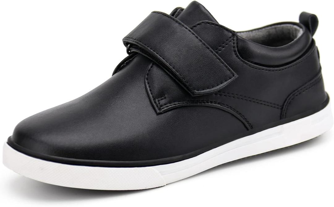 firelli Boys Loafers Hook and Loop School Uniform Dress Shoes Kids Casual Oxford Shoes (4 Big Kid, Black)