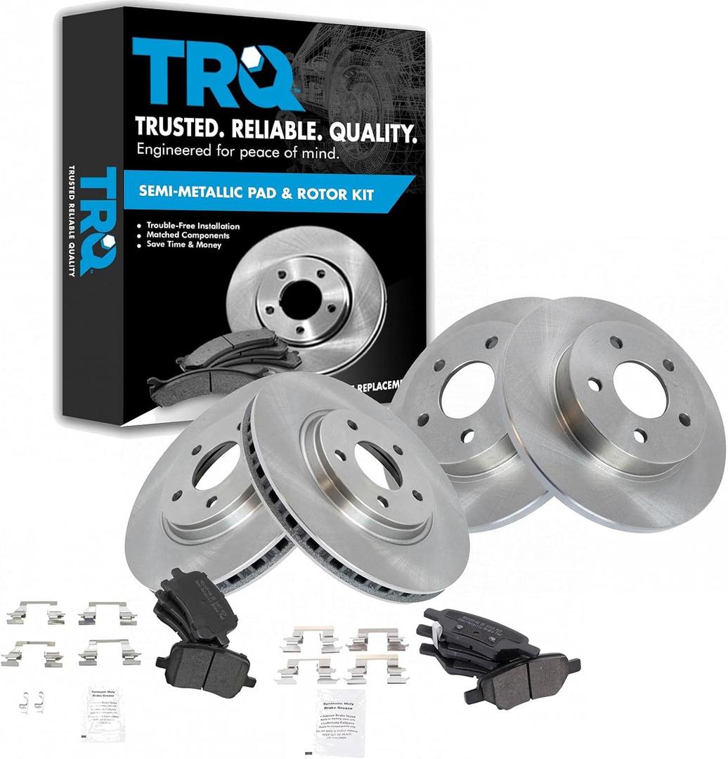 TRQ Brake Rotor & Premium Posi Semi Metallic Pads Front Rear Set for Chevy