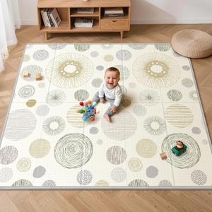 Extra Large Baby Play Mat - Reversible Baby Floor Mat 79x71, Foldable Baby Foam Playmat for Floor, Non-Slip & Thick Baby Play Mat for Floor, Crawling Mat Perfect for Babies, Infants and Toddlers (Beige-toned Circular-coil)