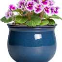 African Violet Pots, 6 Inch Ceramic Easy Self Watering Pots for Indoor Plant, Round Self Watering Planter with Absorbent Inner Pot, Ceramic Flower Pot, Room Decor, Plant Lover Gift, Retro Blue