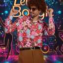 70s Disco Outfits for Men 70's Retro Clothes Shirt Bell Bottom Pants Vintage Hip Hop Costume with Wig Accessories (L)