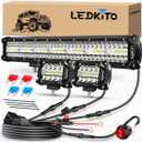 20In LED Light Bar and 2PCS 4In Led Cube Pod Lights Off Road Driving Lights Spot Flood Combo Beam Triple Row with 16AWG Wiring Harness Kit for Je-ep Truck Tractor SUV UTV ATV Pickup Boat