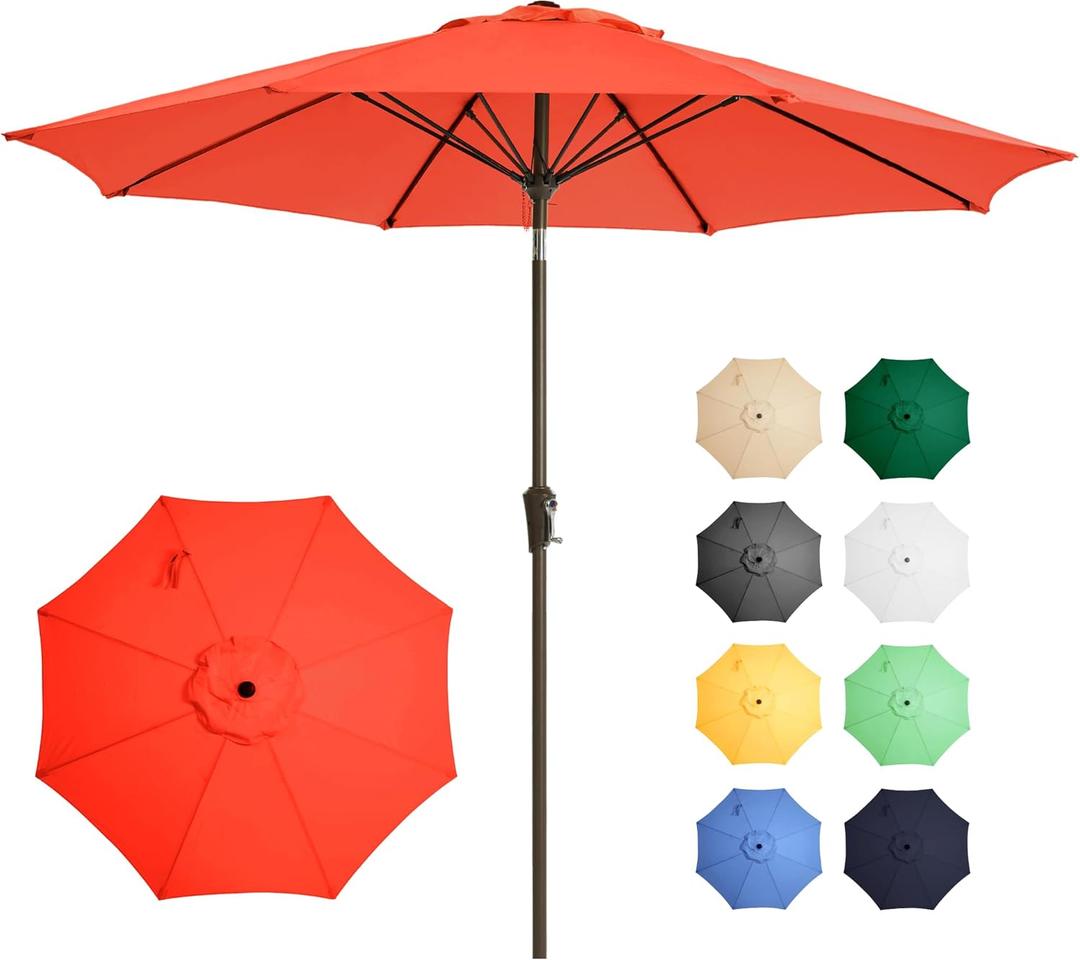 Ayge 9FT Large Outdoor Patio Umbrella Market Table Umbrella-UV Resistant, Easy Push Button Tilt and Crank, 8 Sturdy Fiberglass Ribs Heavy-Duty Pool Umbrella for Deck, Backyard,Garden,Orange