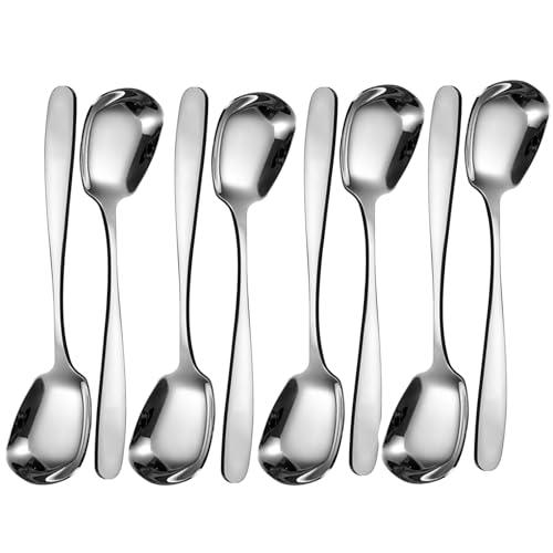Ouliget Square Head Spoons, Korean style Square Sugar Spoon,Thick Heavy Stainless Steel Soup Spoon Table Spoons Flat Square Spoon,Set of 8.