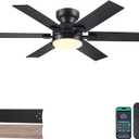 46" Low Profile Ceiling Fans with Lights and Remote,Black Indoor Ceiling Fans with Quiet Reversible DC Motor, Modern Flush Mount Fans Light for Bedroom Kitchen