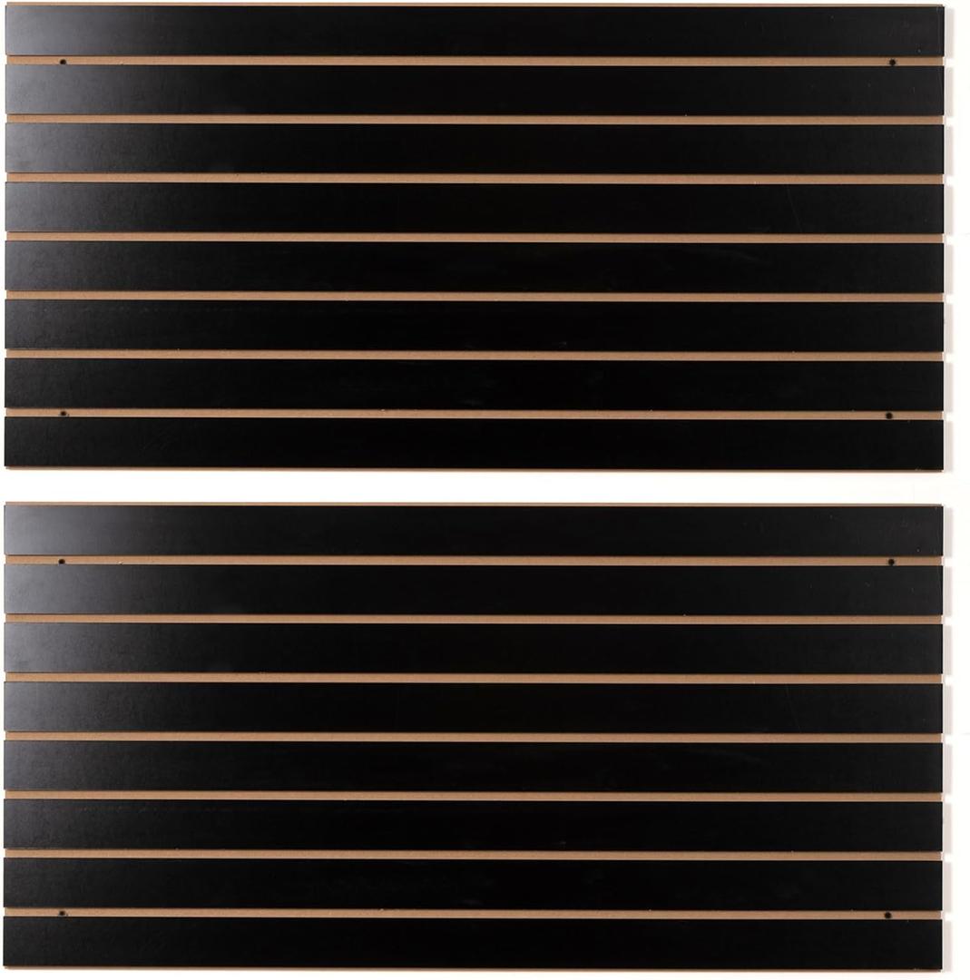 FRAYSCENT Slat Wall Paneling for Retail Display 2 Pack 4'x2', Black MDF Slatwall Panel for Garage Organizer Shiplap Wall Paneling,Slat Board Garage Slatted Storage Systems, Easy Install