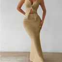 SOLY HUX Women's Two Piece Outfits Twist Front Halter Cami Tops and Skirt Summer Set (Beige, XL)