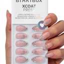 BTArtbox Press On Nails Short - Frost Glam, Lamp-Curable 3D Silver Flower Almond Press On Nails with Glue and Adhesive Tabs for Women in 16 Sizes - 32 Soft Gel Glue On Nails Kit