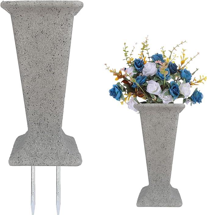 Cemetery Vase for Grave Headstones with Metal Spike, Flower Pots for Outdoor Plants, Memorial Vases for Graves