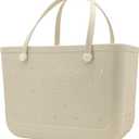 X-Large Waterproof Sandproof Rubber Beach Tote Bag with Zipper Pocket and Phone Kickstand Cup