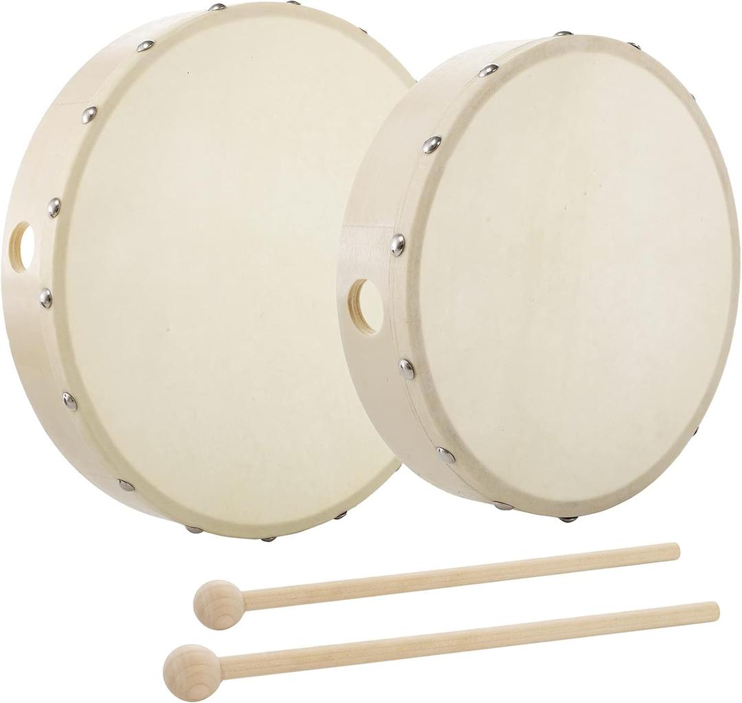 Foraineam 10 Inch & 8 Inch Hand Drum Musical Hand Percussion Wood Frame Drum with Drum Stick