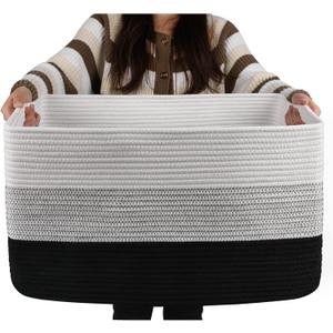 OIAHOMY Large Blanket Basket, 22x17x12 Rectangle Woven Baskets, Nursery Blanket Storage Living Room, Toy Storage With Handle, Large Baskets for Organizing-Gradient Black