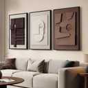3D Textured Framed Neutral Abstract Wall Art for Bedroom, 3 Piece Modern Artwork for Walls, Minimalist White and Brown Geometric Wall Paintings for Living Room, Dining Room, Lounge Wall Decor 16x24 In, 16"W x 24"H x 3Pcs